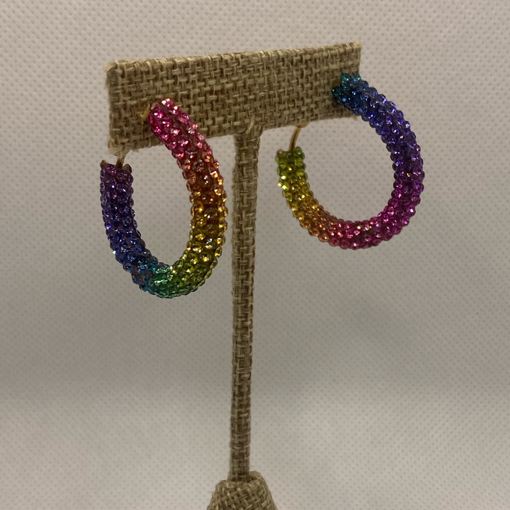 ⭐ 3/$15 ⭐ Rainbow Multicolor Rhinestone Gold Hoop Earrings ~ NEW